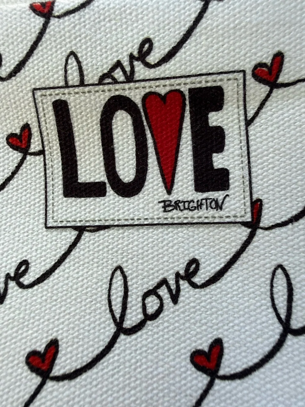 Brighton Love Scroll Canvas Crossbody Bag Heart Stripe Red White Black, NWT